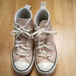 Converse High-Top Sneakers - Girls Pink and White leather, platform, size 1.5
